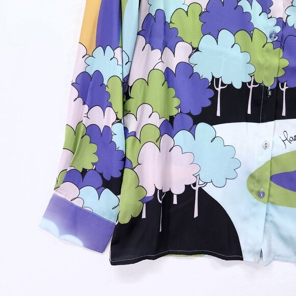 House Of Sunny Nice To Meet You Shirt Womens Size 2 Satin Graphic Button Front - Picture 15 of 16